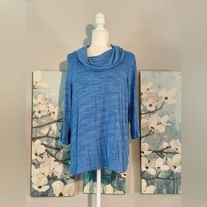 Croft and Barrow Women’s Blue Cowl Neck 3/4 Sleeve Soft Top